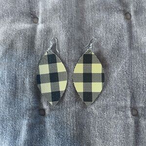Plaid Drop Earrings in Black and Cream
